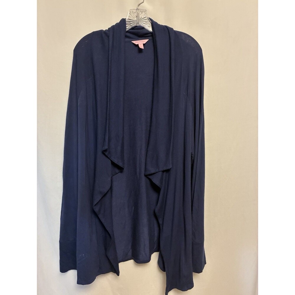 Lilly Pulitzer Women’s Knit Cardigan Sweater Navy Solid Draped Open Front XL